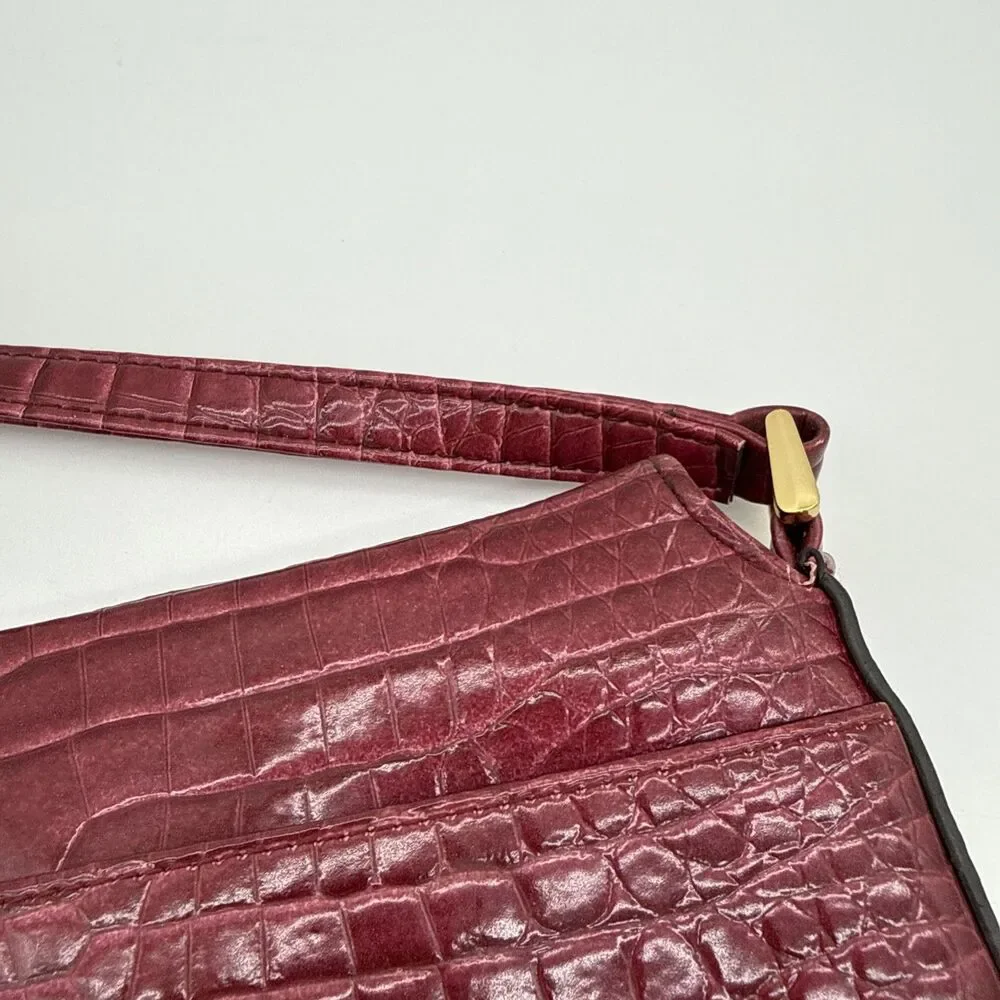 Vtg Y2K Mondani Faux Leather Embossed Shoulder Bag Burgundy